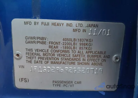 2002 Subaru Impreza Wrx from USA, damaged, VIN JF1GD29692G520719